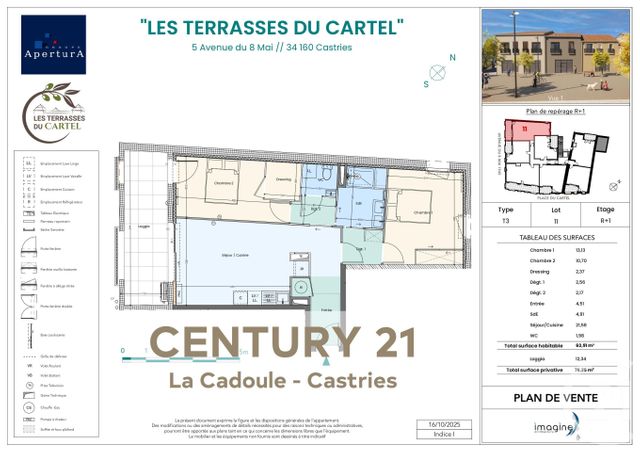 Appartement T3 à vendre - 3 pièces - 63.22 m2 - CASTRIES - 34 - LANGUEDOC-ROUSSILLON - Century 21 La Cadoule