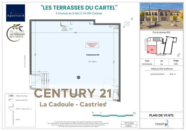 Appartement Local à vendre - 1 pièce - 96.22 m2 - CASTRIES - 34 - LANGUEDOC-ROUSSILLON - Century 21 La Cadoule