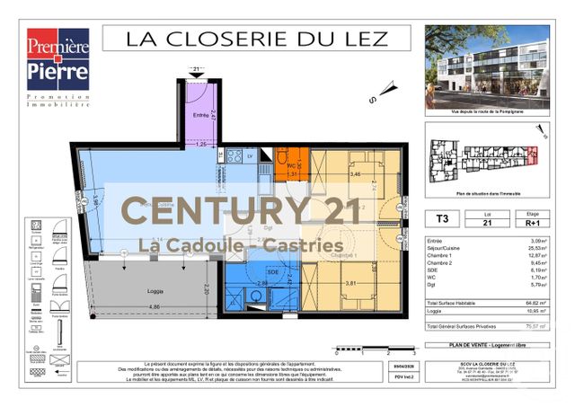 Appartement T3 à vendre - 3 pièces - 64.62 m2 - CASTELNAU LE LEZ - 34 - LANGUEDOC-ROUSSILLON - Century 21 La Cadoule