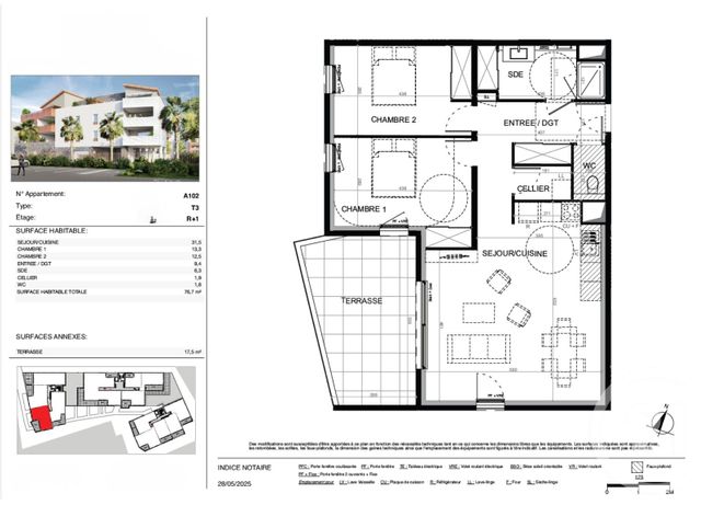 Appartement T3 à vendre - 3 pièces - 76.7 m2 - BAILLARGUES - 34 - LANGUEDOC-ROUSSILLON - Century 21 La Cadoule