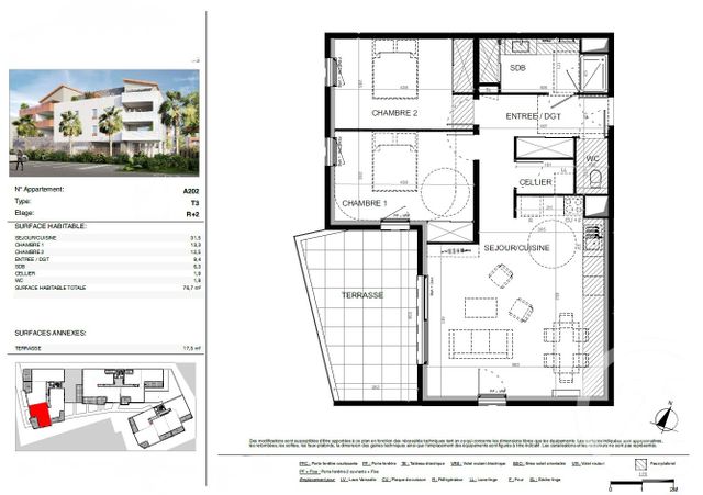Appartement T3 à vendre - 3 pièces - 75.5 m2 - BAILLARGUES - 34 - LANGUEDOC-ROUSSILLON - Century 21 La Cadoule