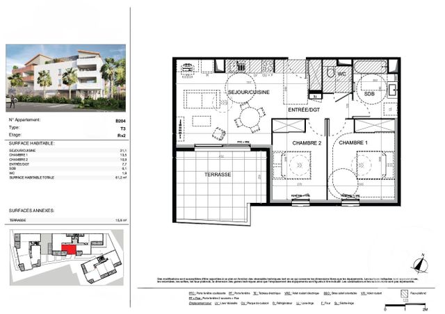 Appartement T3 à vendre - 3 pièces - 61.2 m2 - BAILLARGUES - 34 - LANGUEDOC-ROUSSILLON - Century 21 La Cadoule
