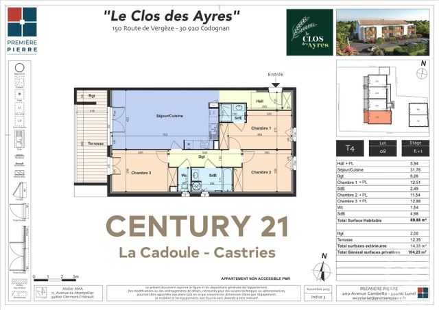 Appartement T4 à vendre - 4 pièces - 89.88 m2 - CODOGNAN - 30 - LANGUEDOC-ROUSSILLON - Century 21 La Cadoule