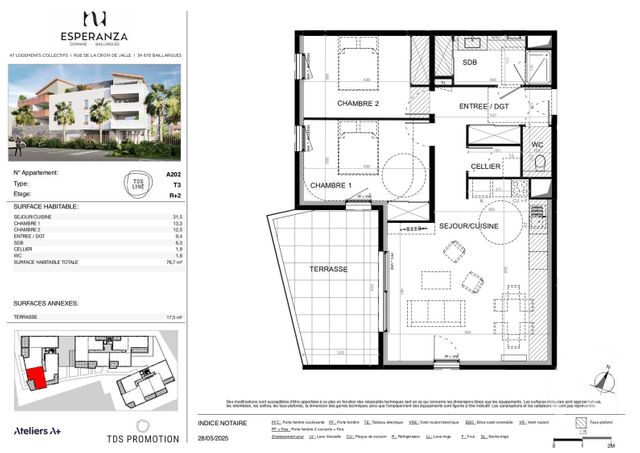 Appartement T3 à vendre - 3 pièces - 76.7 m2 - BAILLARGUES - 34 - LANGUEDOC-ROUSSILLON - Century 21 La Cadoule