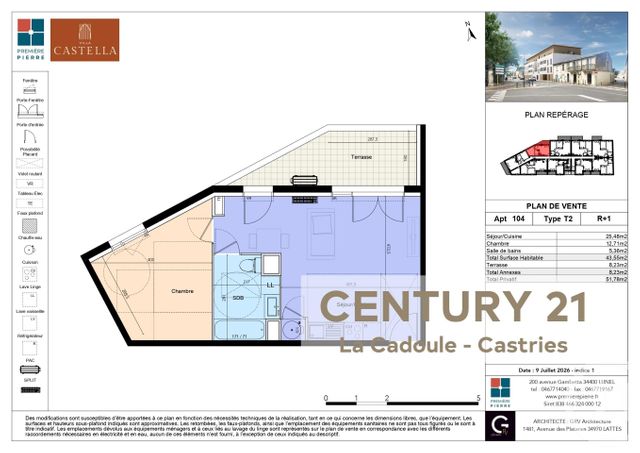 Appartement T2 à vendre - 2 pièces - 43.55 m2 - LUNEL - 34 - LANGUEDOC-ROUSSILLON - Century 21 La Cadoule