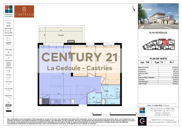 Appartement T3 à vendre - 3 pièces - 61.04 m2 - LUNEL - 34 - LANGUEDOC-ROUSSILLON - Century 21 La Cadoule