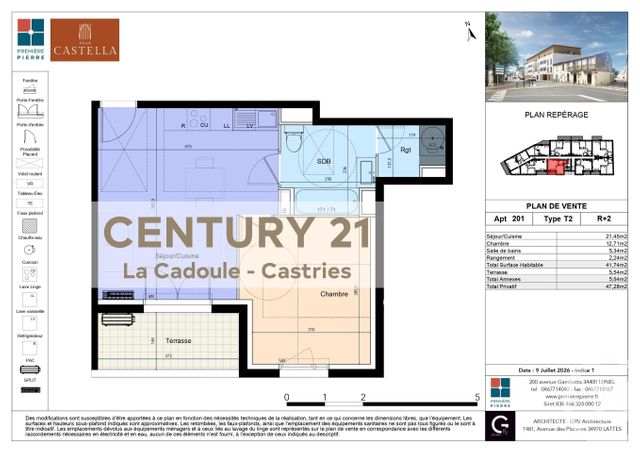 Appartement T2 à vendre - 2 pièces - 41.74 m2 - LUNEL - 34 - LANGUEDOC-ROUSSILLON - Century 21 La Cadoule