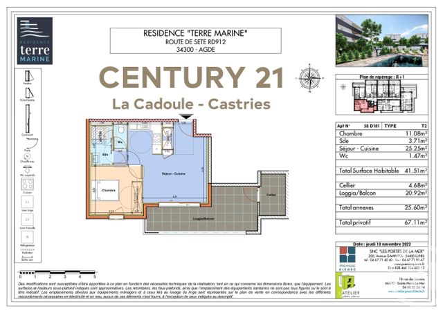 Appartement T2 à vendre - 2 pièces - 41.51 m2 - AGDE - 34 - LANGUEDOC-ROUSSILLON - Century 21 La Cadoule