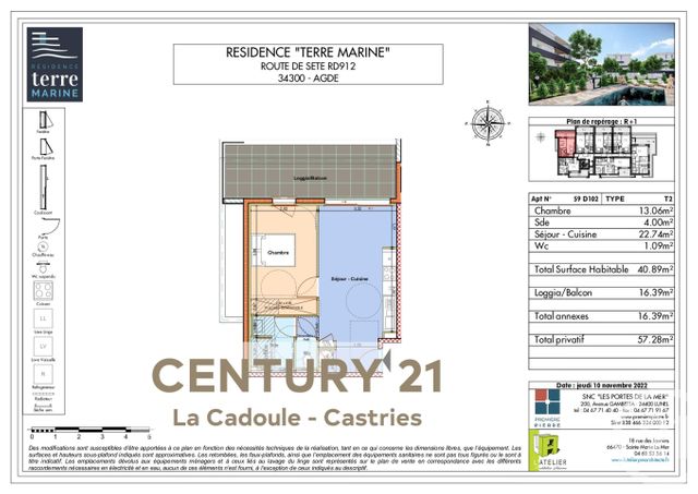 Appartement T2 à vendre - 2 pièces - 40.89 m2 - AGDE - 34 - LANGUEDOC-ROUSSILLON - Century 21 La Cadoule