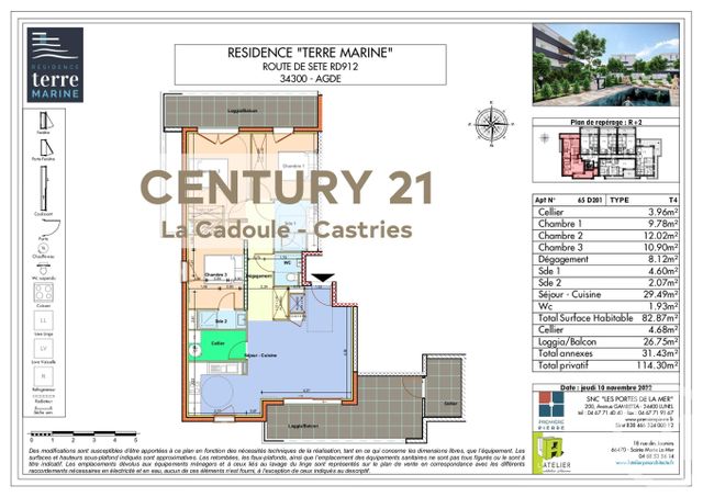 Appartement T4 à vendre - 4 pièces - 82.87 m2 - AGDE - 34 - LANGUEDOC-ROUSSILLON - Century 21 La Cadoule