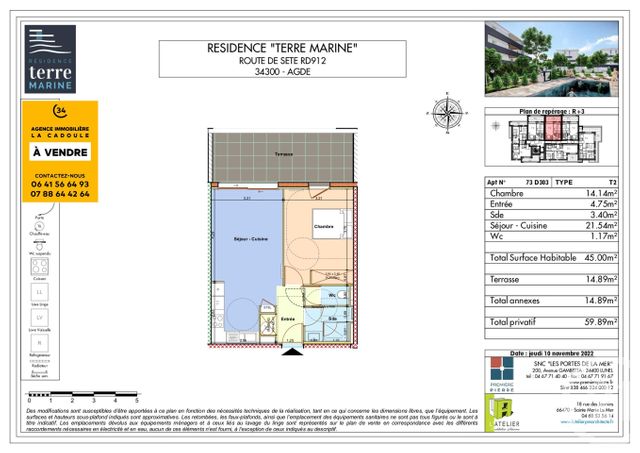 Appartement T2 à vendre - 2 pièces - 45.0 m2 - AGDE - 34 - LANGUEDOC-ROUSSILLON - Century 21 La Cadoule