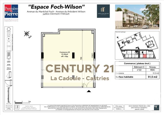 Appartement Local à vendre - 1 pièce - 51.5 m2 - CLERMONT L HERAULT - 34 - LANGUEDOC-ROUSSILLON - Century 21 La Cadoule