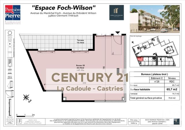 Appartement Local à vendre - 1 pièce - 65.7 m2 - CLERMONT L HERAULT - 34 - LANGUEDOC-ROUSSILLON - Century 21 La Cadoule