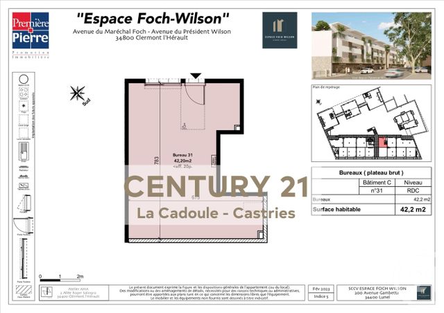 Appartement Local à vendre - 1 pièce - 42.2 m2 - CLERMONT L HERAULT - 34 - LANGUEDOC-ROUSSILLON - Century 21 La Cadoule